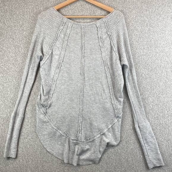 Free People thermal long sleeve tee XS oversized raw edge grunge boho waffle - Picture 7 of 8